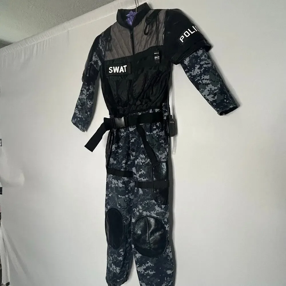 Teetot Child SWAT Police Costume Size 7-8  Camo Jumpsuit Halloween with helmet